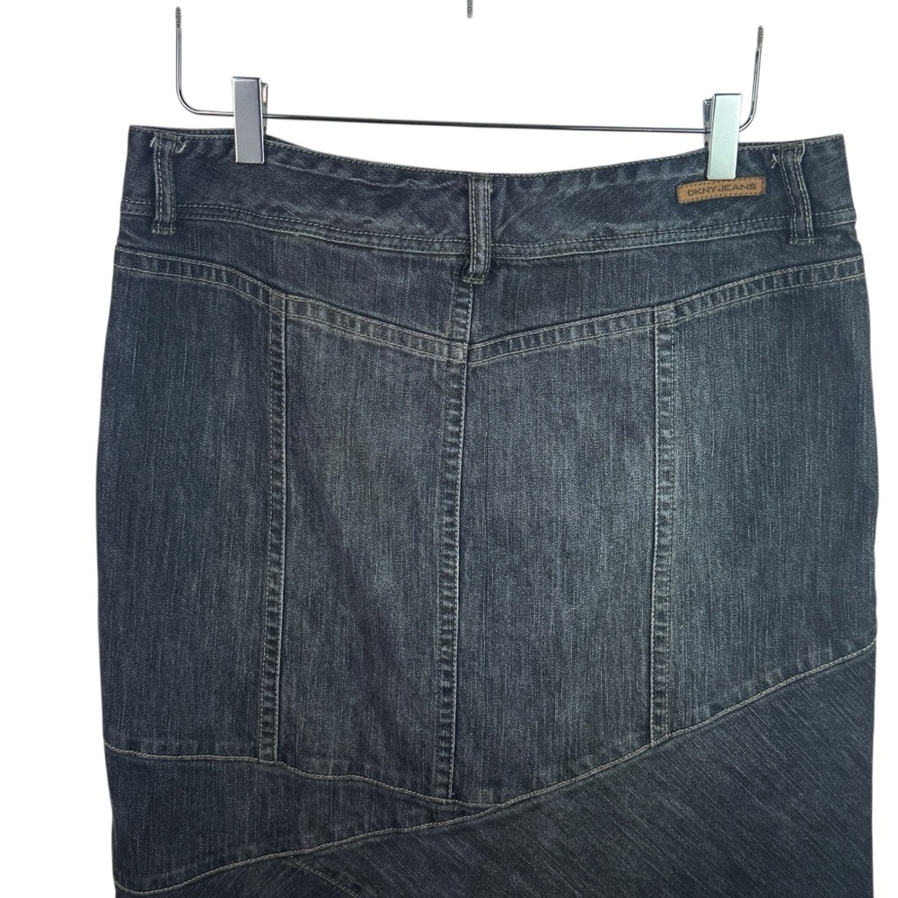 DKNY Y2K Denim Maxi Skirt Paneled Zig Zag Ruffle Mermaid Flare Boho Women's 12 - Picture 8 of 12